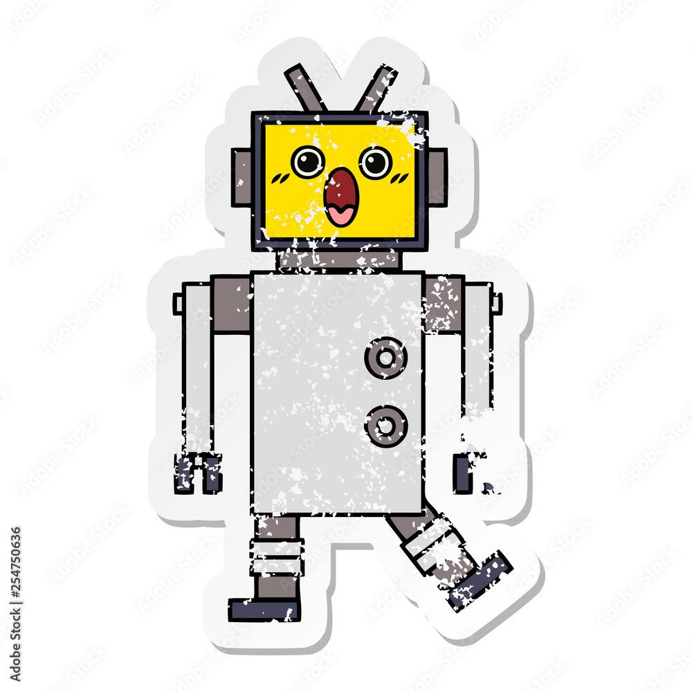 Fototapeta premium distressed sticker of a cute cartoon robot
