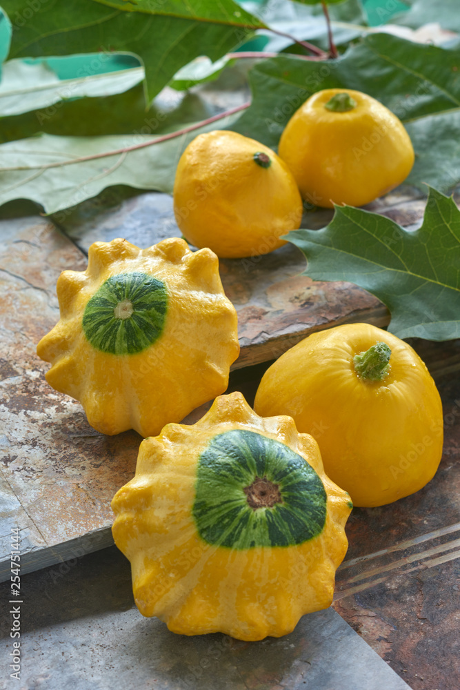 Patty Pan squash on barnboard