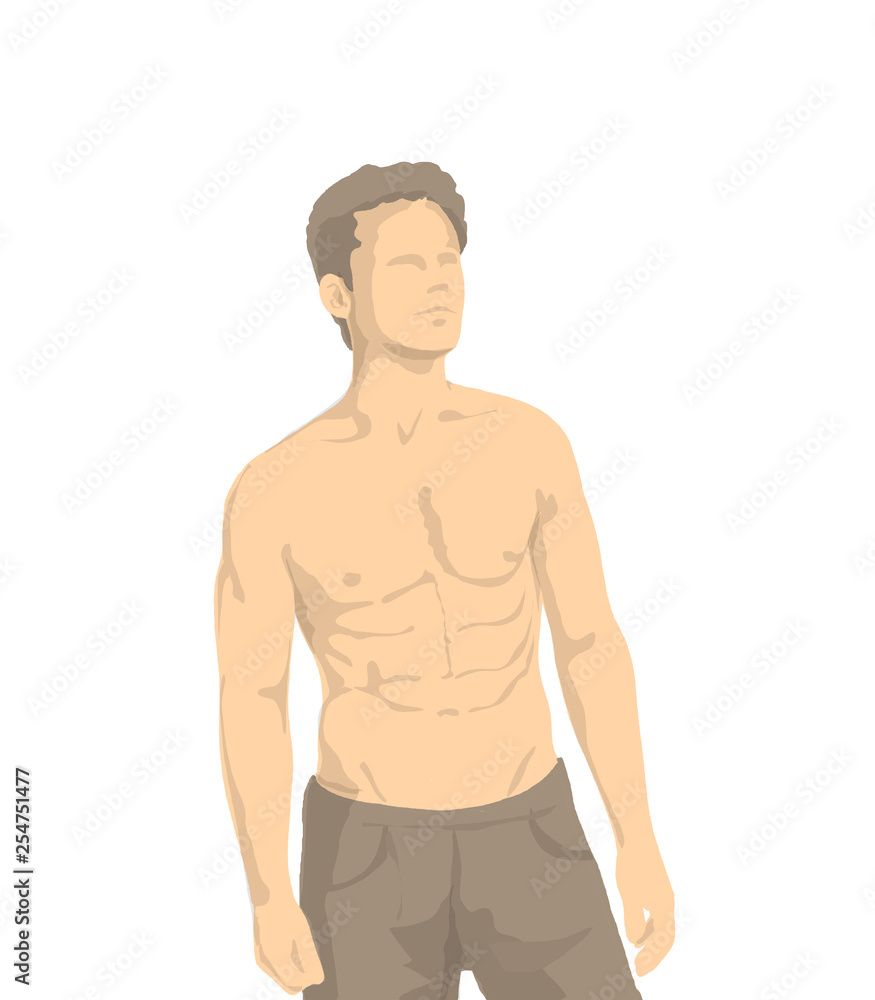 Illustration of shirtless man with muscles and human proportions