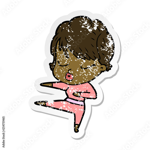 distressed sticker of a cartoon woman with eyes shut
