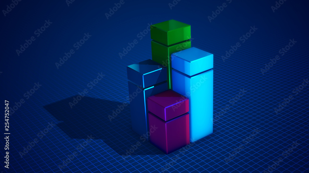 Obraz premium Holographic colorful pieces in blue backdrop