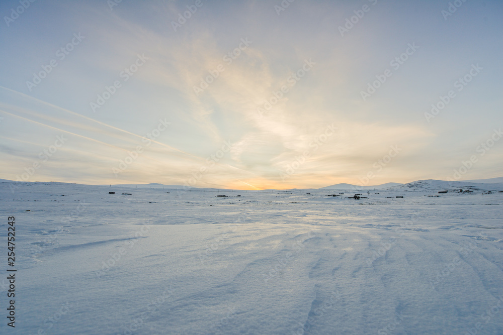 Winter landscape,frozen lake on a clear winter day.