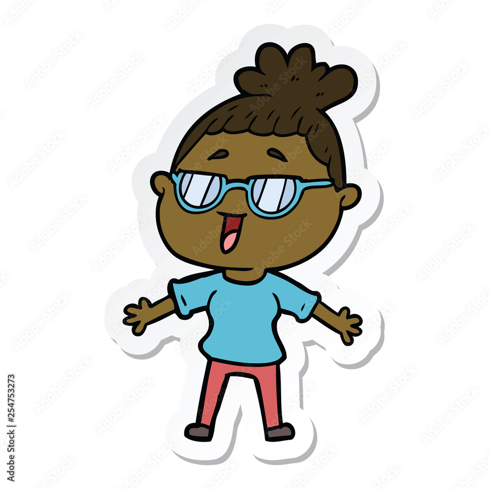 sticker of a cartoon happy woman wearing spectacles sticker of a cartoon happy woman wearing spectacles