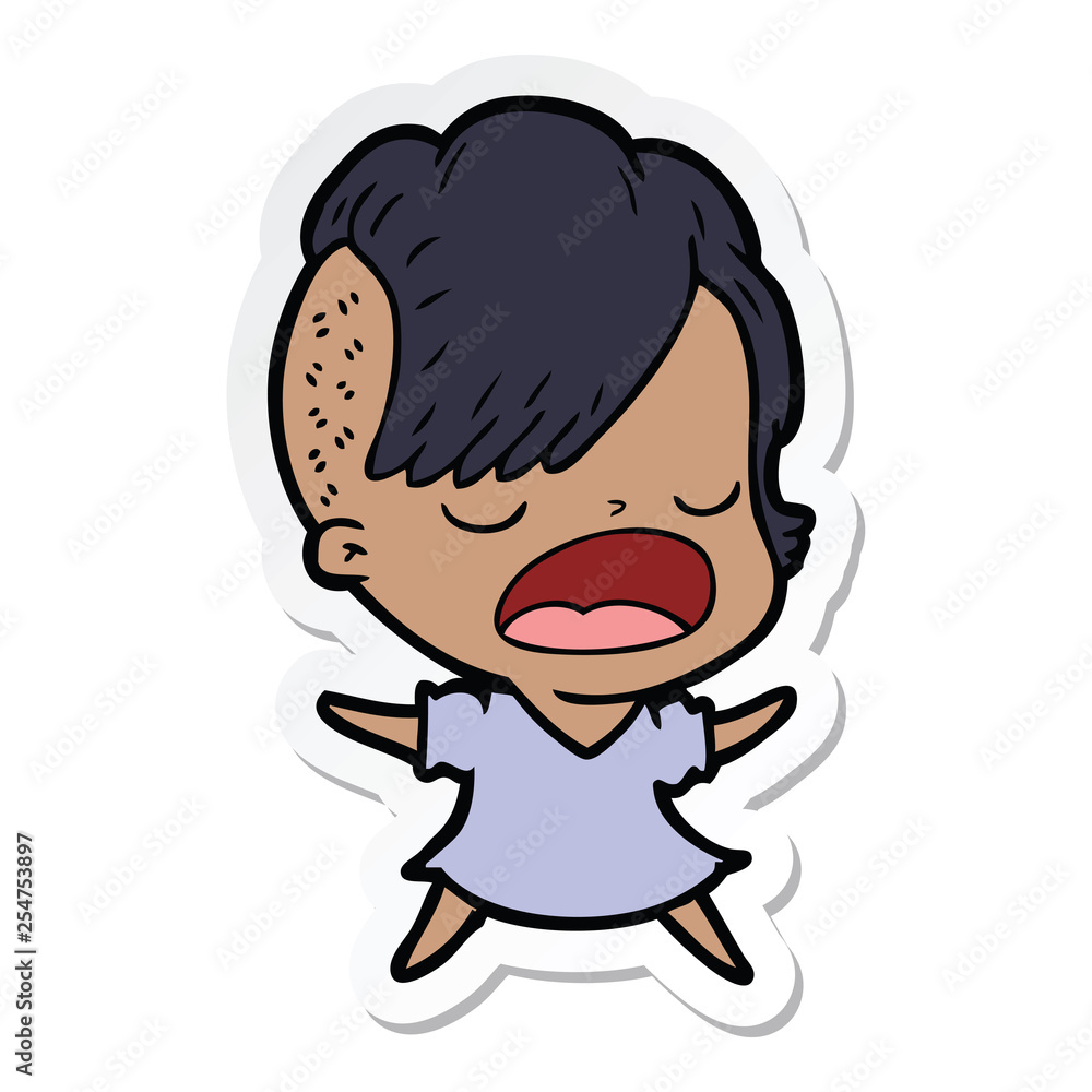 sticker of a cartoon cool hipster girl talking sticker of a cartoon cool hipster girl talking