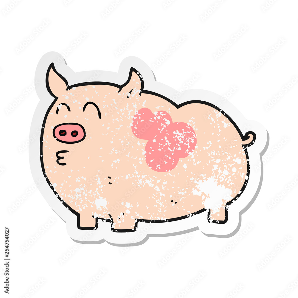 retro distressed sticker of a cartoon pig retro distressed sticker of a cartoon pig