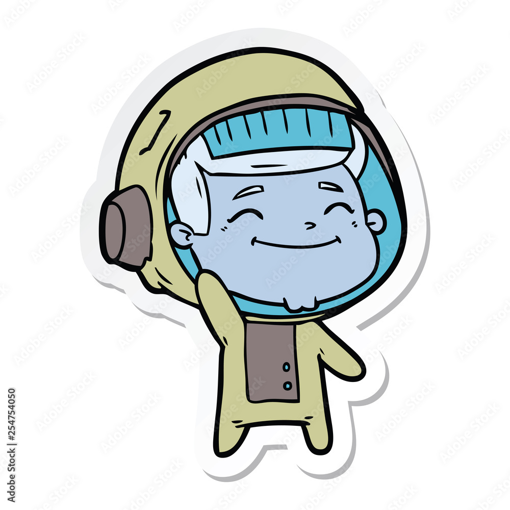 sticker of a happy cartoon astronaut