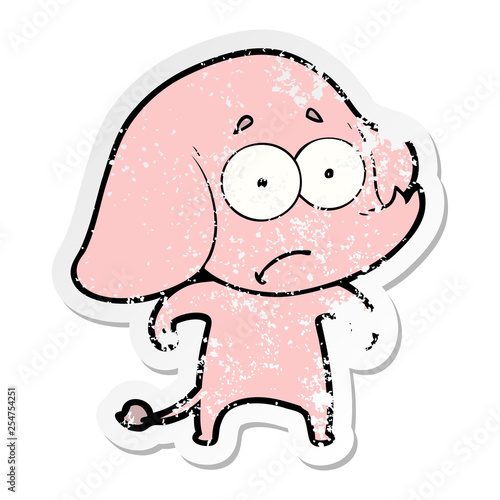 distressed sticker of a cartoon unsure elephant