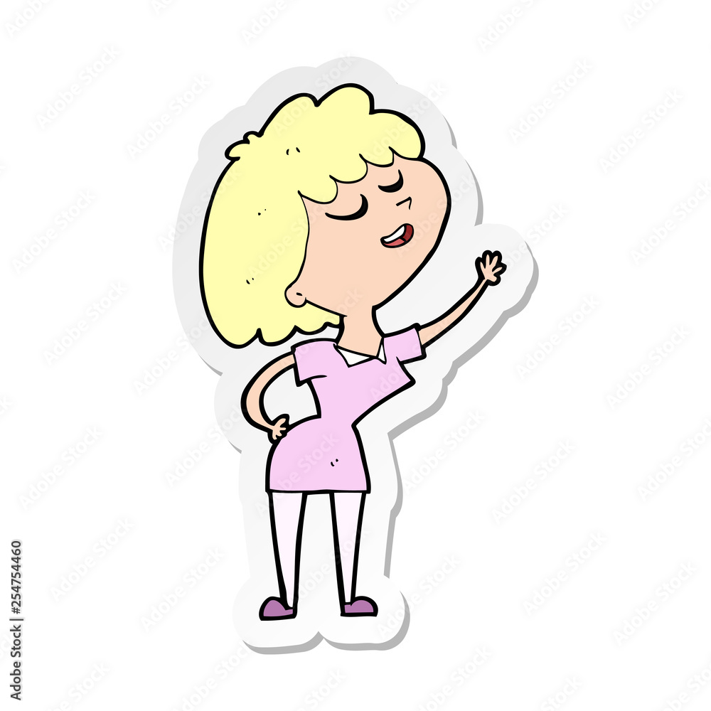 sticker of a cartoon happy woman about to speak sticker of a cartoon happy woman about to speak