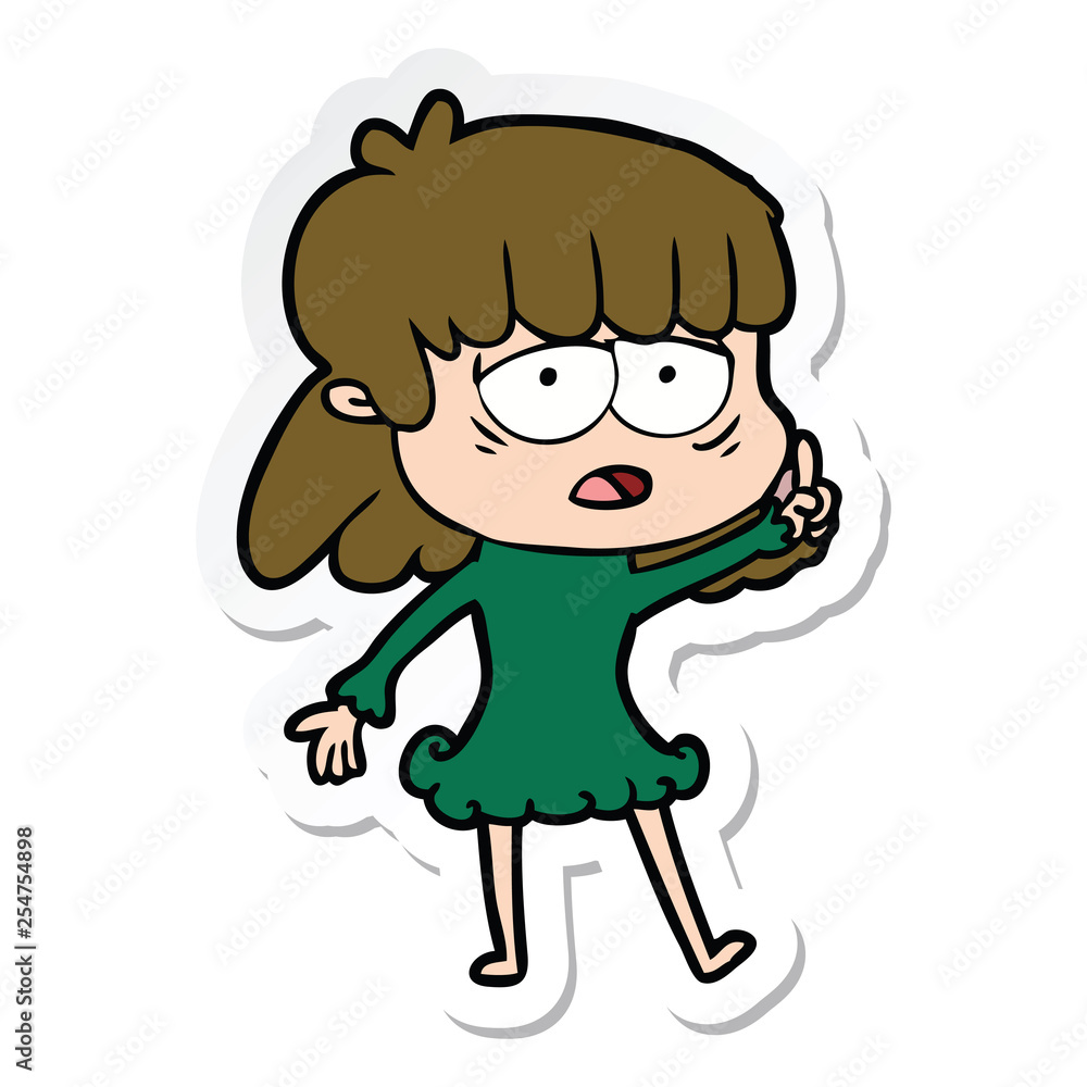 sticker of a cartoon tired woman