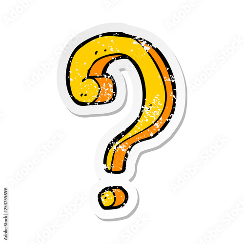 retro distressed sticker of a cartoon question mark