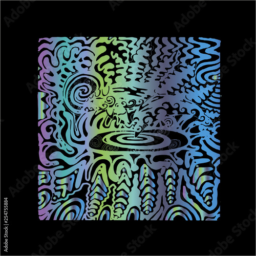 Fototapeta Naklejka Na Ścianę i Meble -  Color neon illustration of dolphins on psychedelic background. T-shirt print good idea.