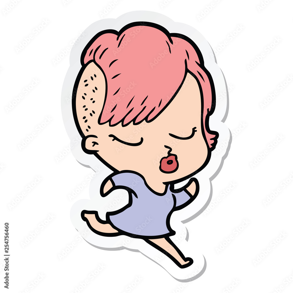 sticker of a cartoon pretty hipster girl sticker of a cartoon pretty hipster girl