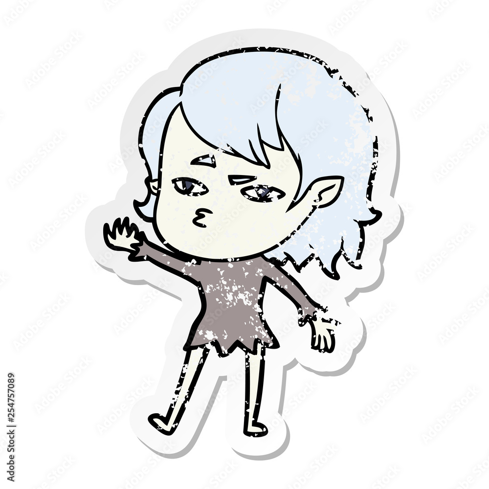 distressed sticker of a cartoon vampire girl distressed sticker of a cartoon vampire girl