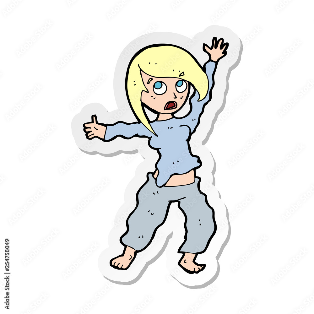 sticker of a cartoon frightened woman