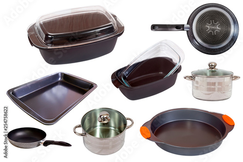 Set of different cook pan isolated on white background