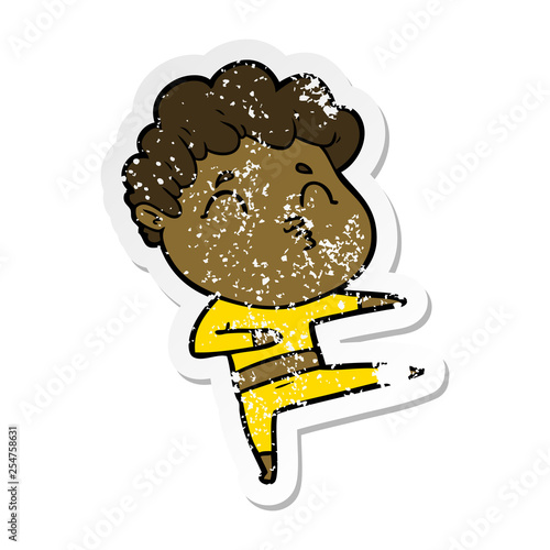 distressed sticker of a cartoon man pouting