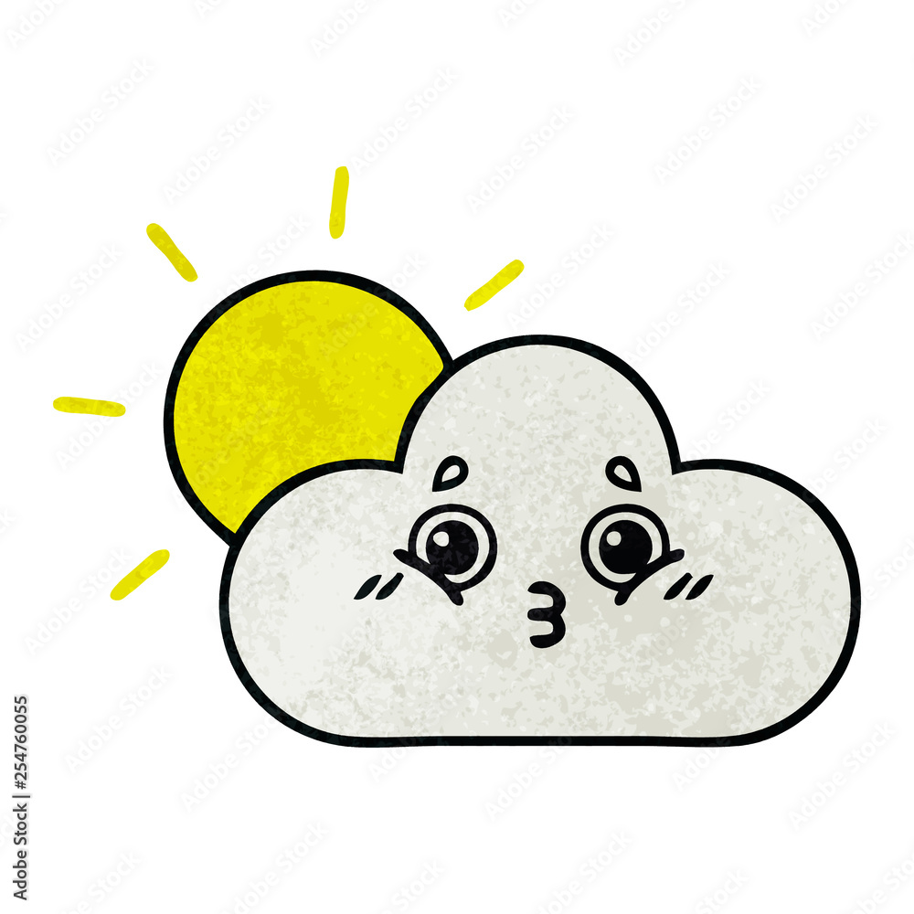 retro grunge texture cartoon sun and cloud retro grunge texture cartoon sun and cloud
