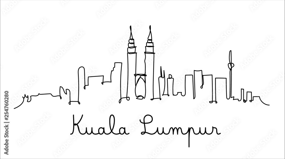 Fototapeta premium One line style Kuala Lumpur skyline. Simple modern minimaistic style vector.