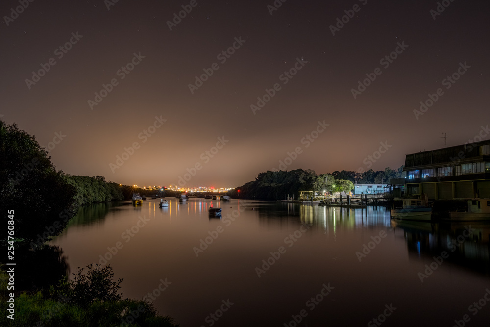 river with distant city lights