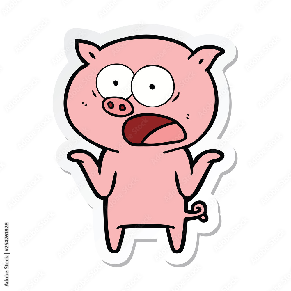 sticker of a cartoon pig shouting sticker of a cartoon pig shouting