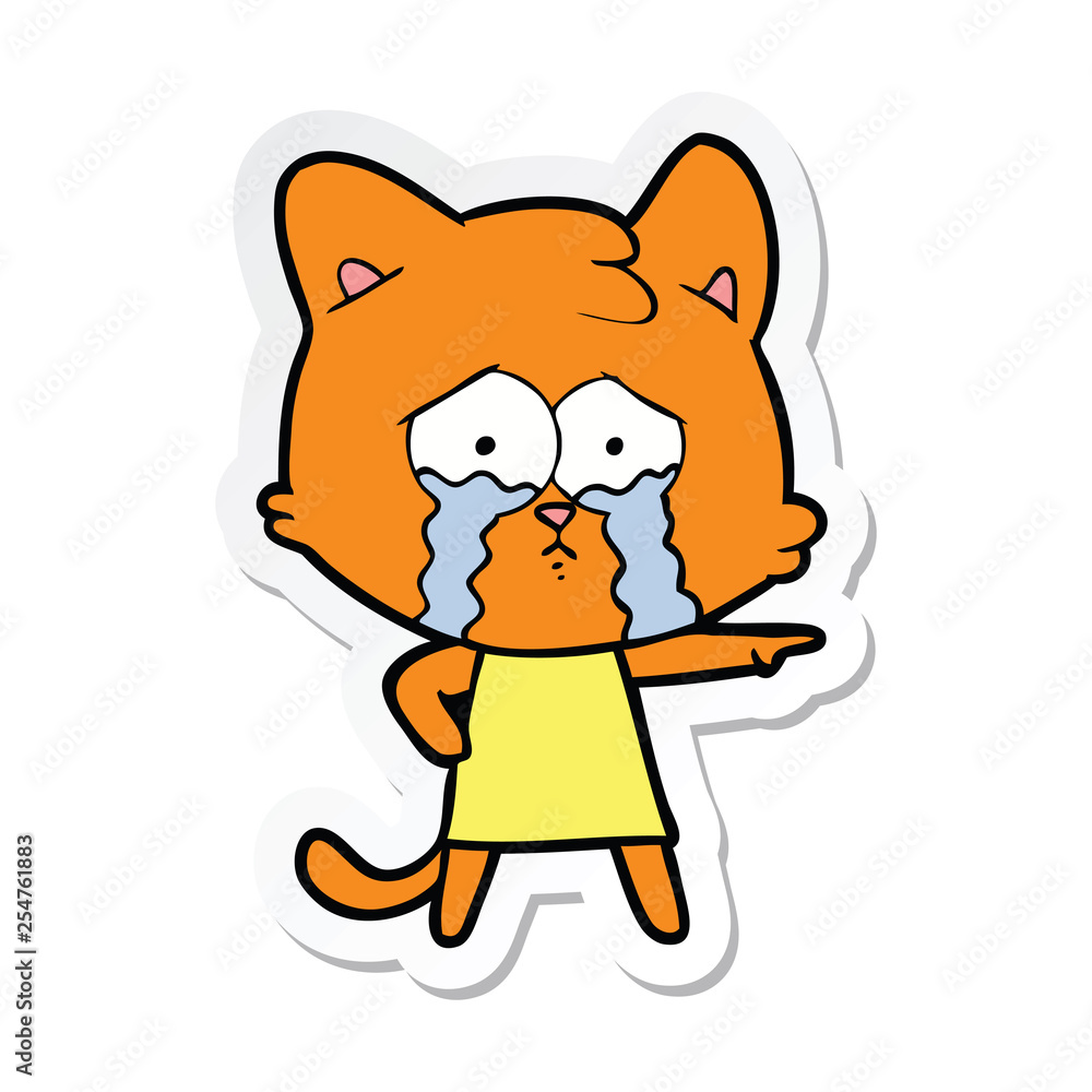 Fototapeta premium sticker of a cartoon crying cat