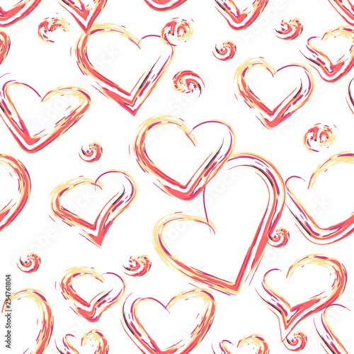 Heart pattern hand drawn ink brush. Vector fashion textile