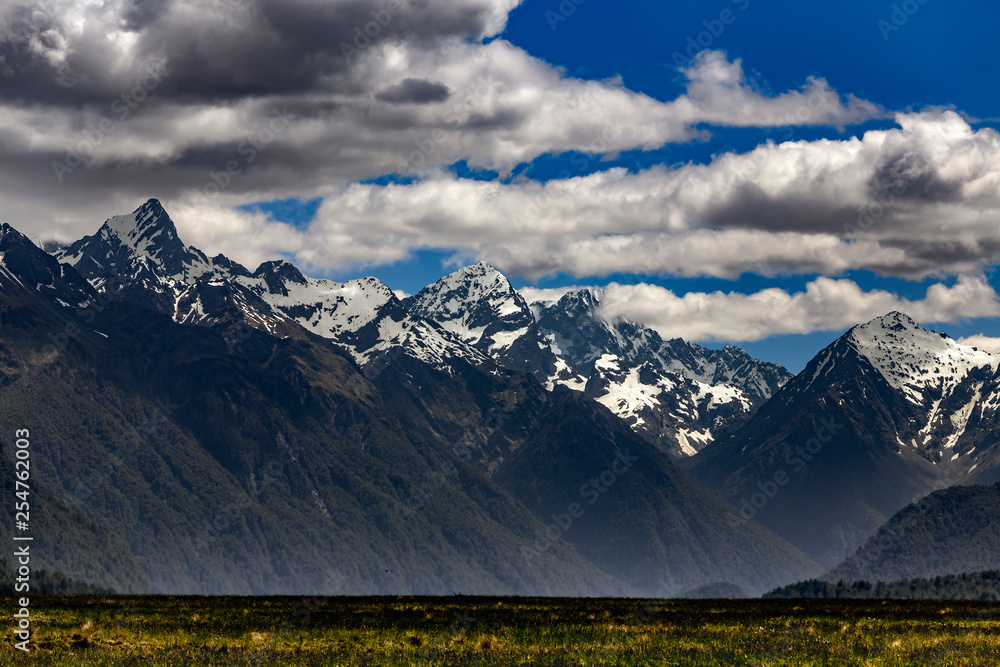 New Zealand, South Island. Fiordland National Park. The Eglinton Valley and the Earl Mountains