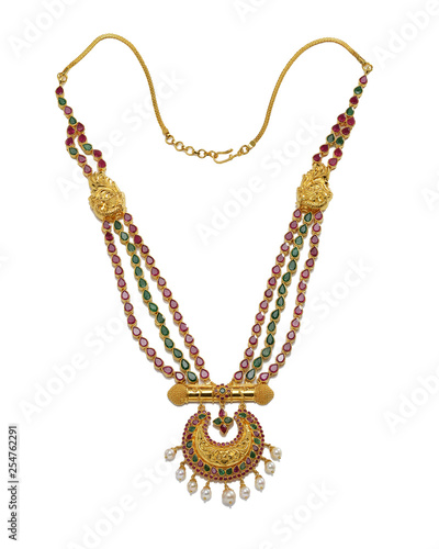 gold necklace precious on white background