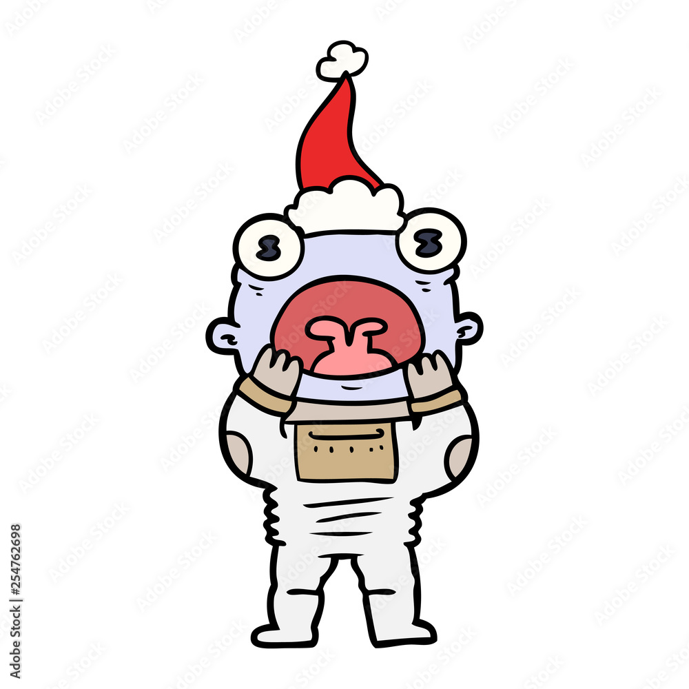 line drawing of a alien gasping in surprise wearing santa hat line drawing of a alien gasping in surprise wearing santa hat