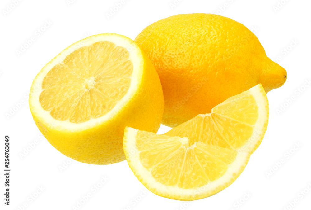lemon with slices isolated on white background. healthy food lemon with slices isolated on white background. healthy food
