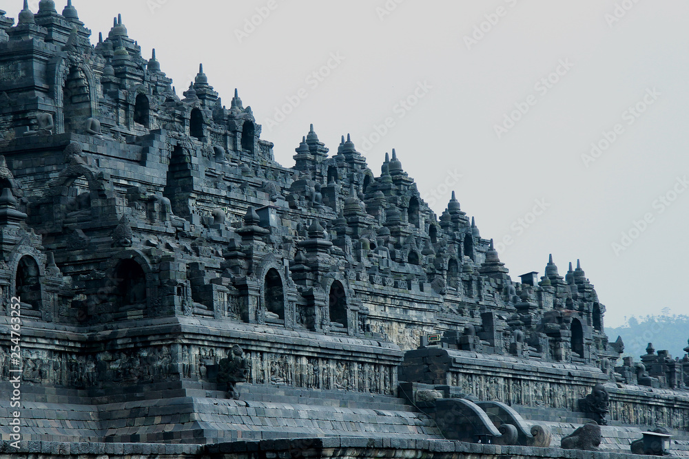 close up Borobudur Temple This famous Buddhist temple, is located in central Java