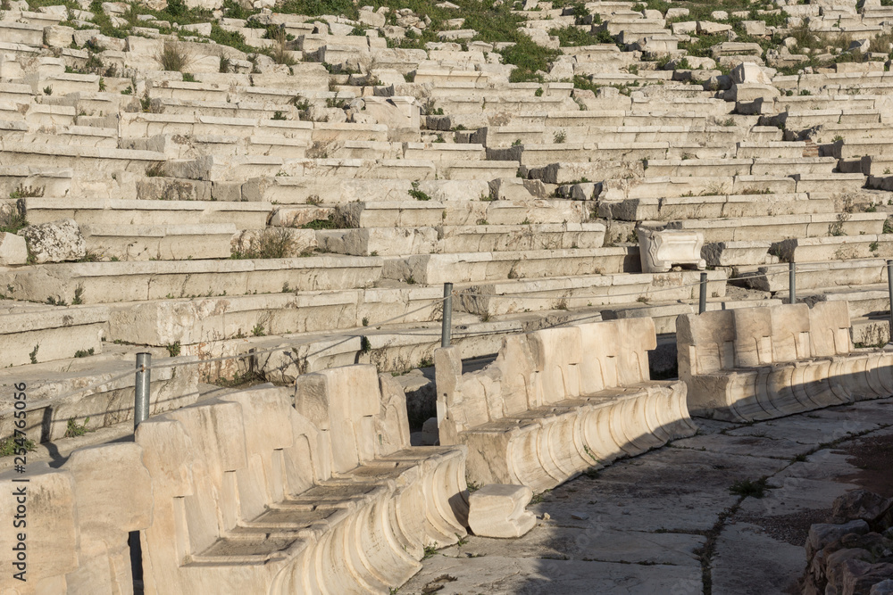Panorama of Ruins of  theatre of Dionysus in Acropolis of Athens, Attica, Greece