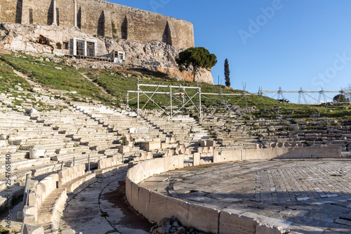Panorama of Ruins of  theatre of Dionysus in Acropolis of Athens, Attica, Greece
