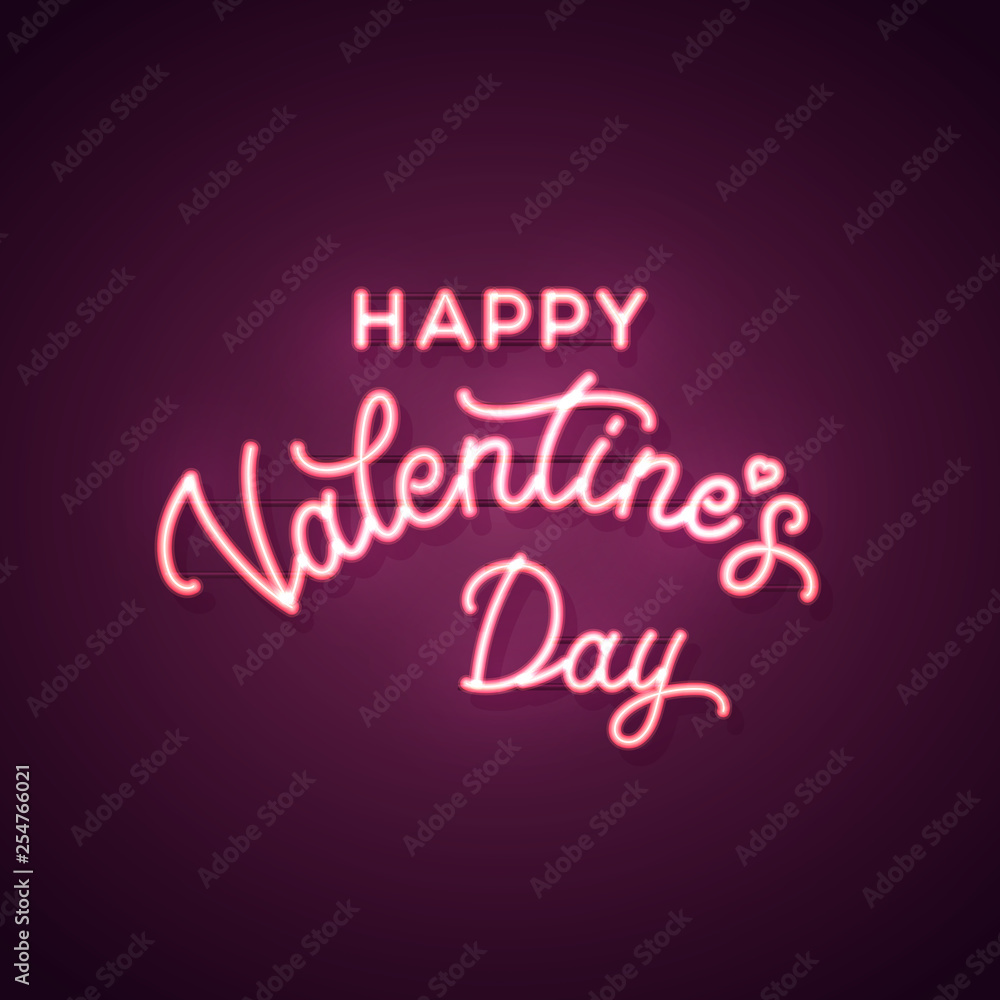 Happy Valentines Day text. Vector neon sign. Valentine's card.