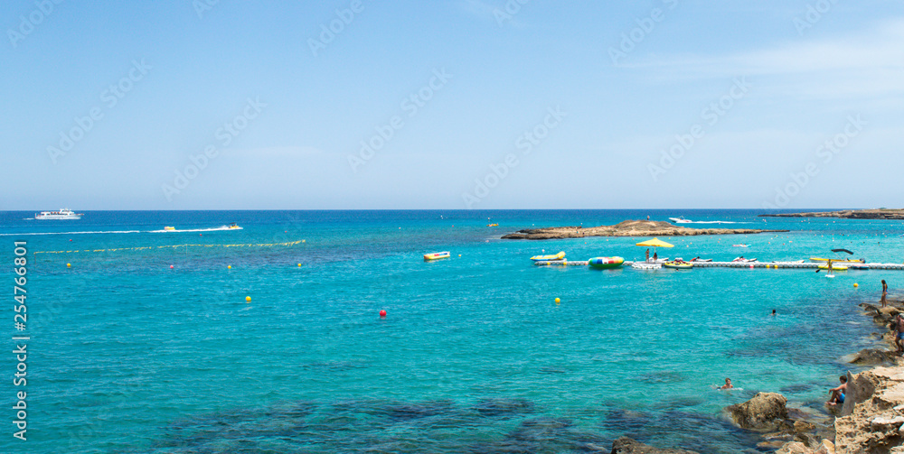 Marina with anchored boats in Protaras, Cyprus on June 16, 2018. 