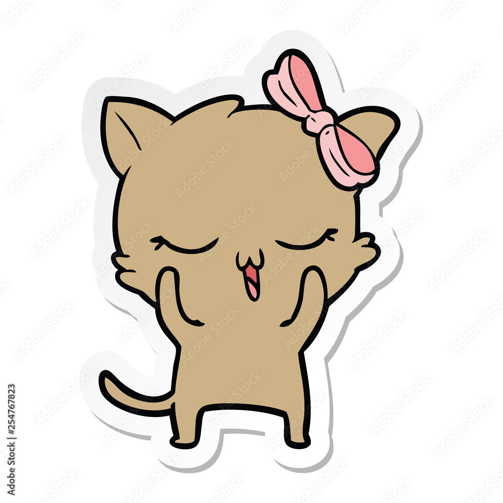 sticker of a cartoon cat with bow on head sticker of a cartoon cat with bow on head