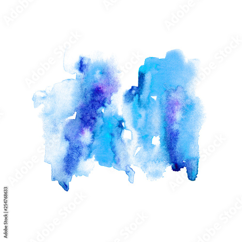Blue watery illustration. Abstract watercolor hand drawn image.Wet splash.