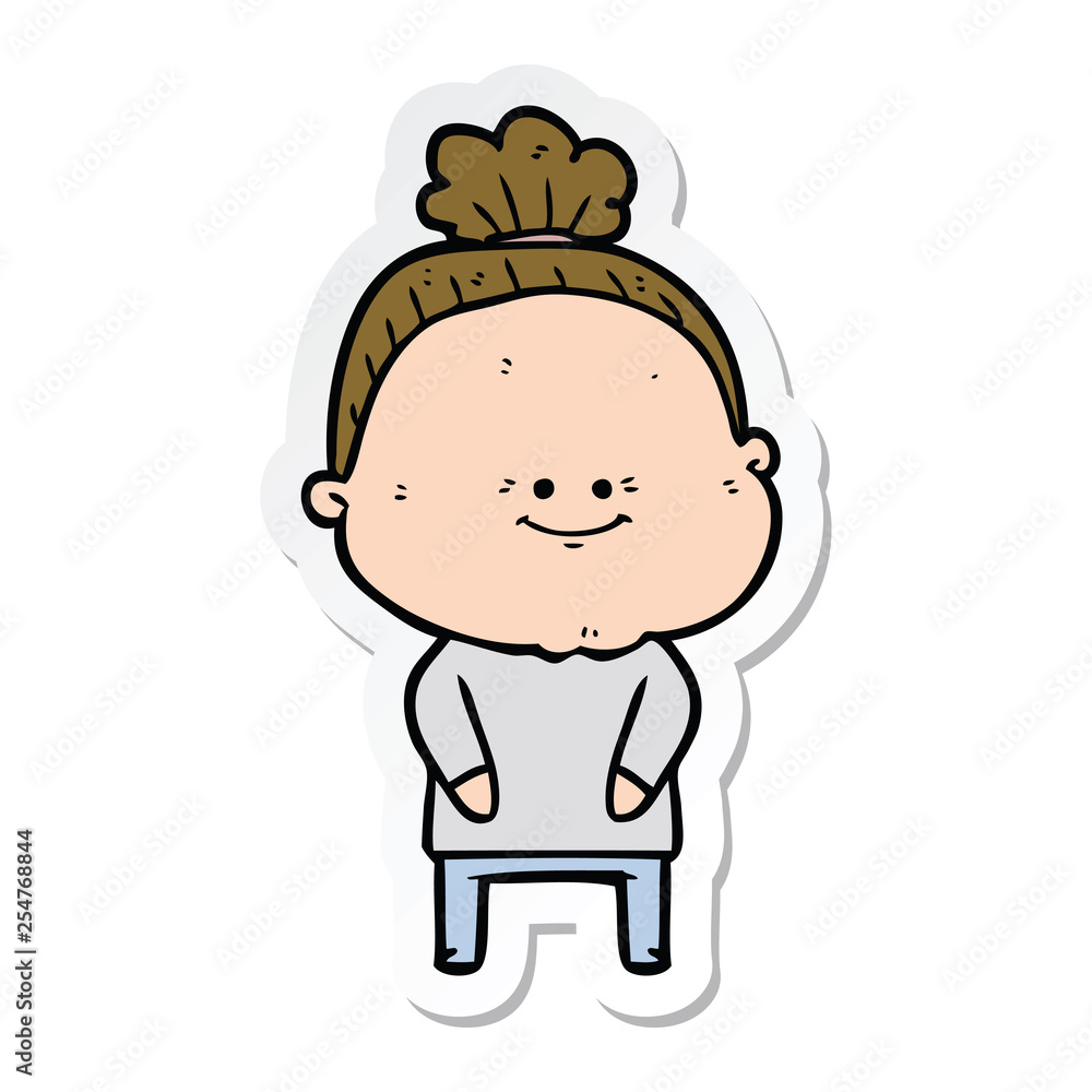 sticker of a cartoon happy old woman sticker of a cartoon happy old woman