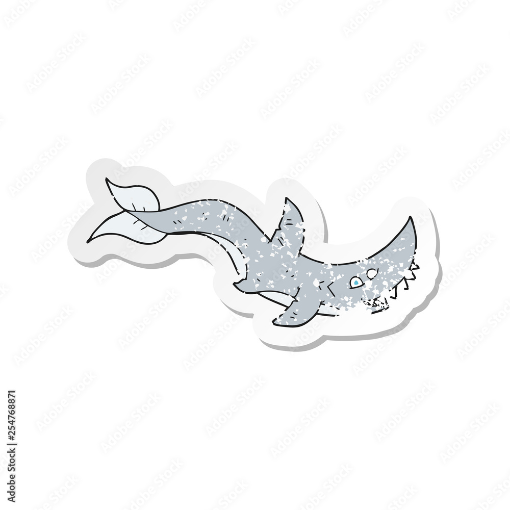 retro distressed sticker of a cartoon shark retro distressed sticker of a cartoon shark