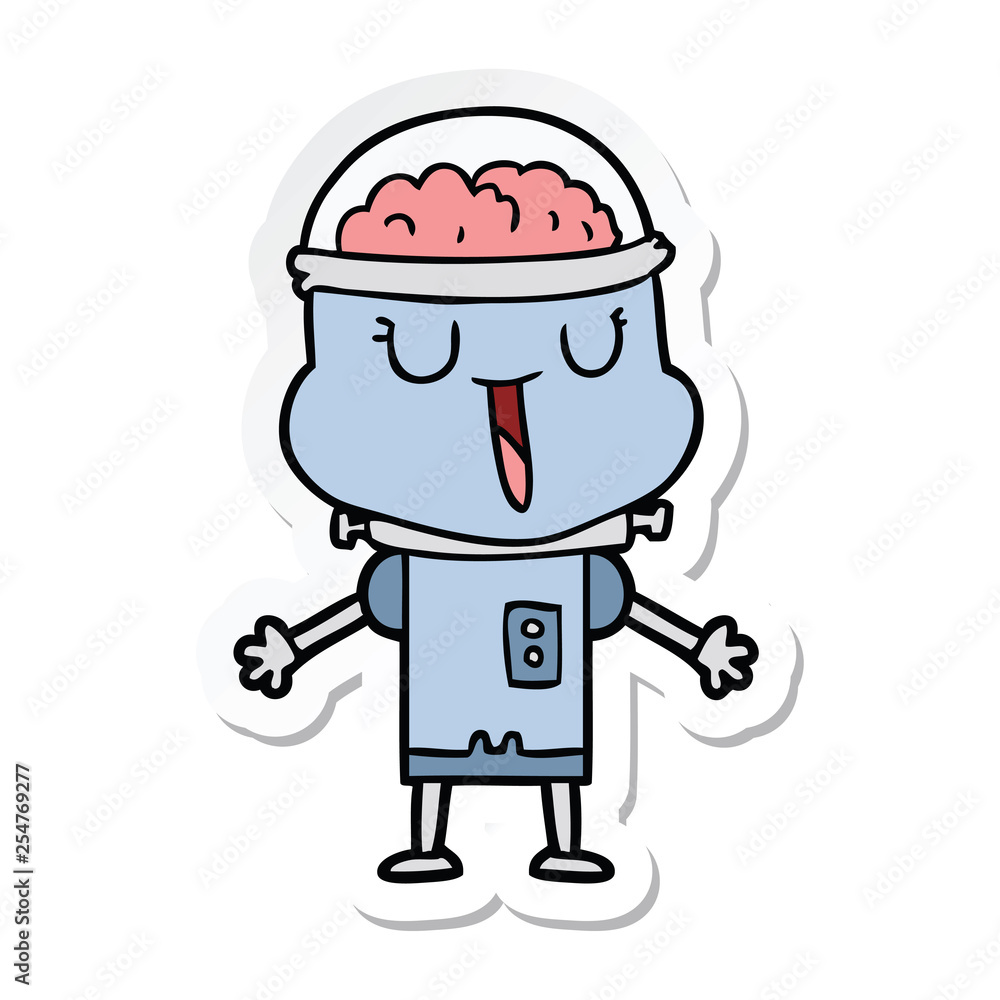 sticker of a happy cartoon robot sticker of a happy cartoon robot