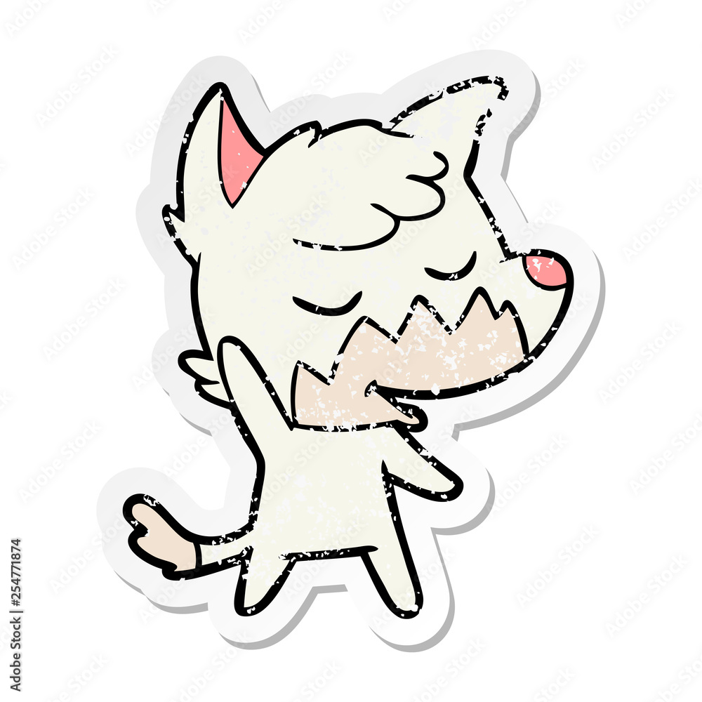 distressed sticker of a friendly cartoon fox distressed sticker of a friendly cartoon fox