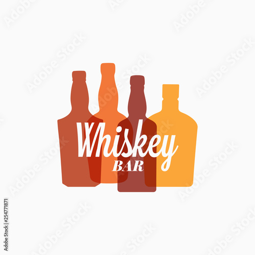 Whiskey bottle logo. Whiskey color banner on white