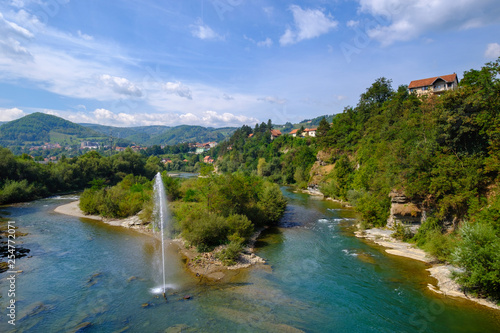Montenegro, Bijelo Polje, Lim river and fountain photo