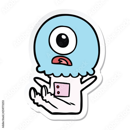 sticker of a cartoon cyclops alien spaceman