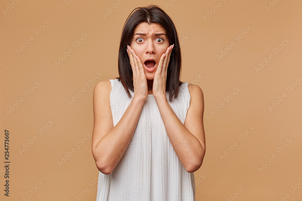 Scared Face Of Women On White Background Stock Photo, Picture and