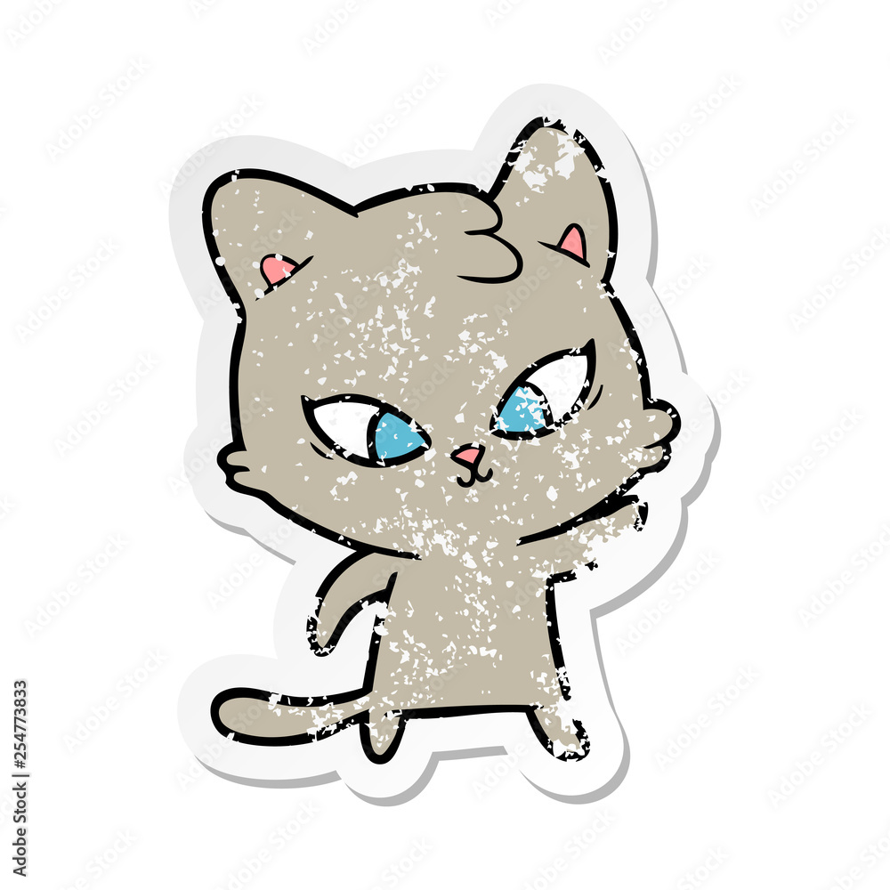 distressed sticker of a cute cartoon cat distressed sticker of a cute cartoon cat