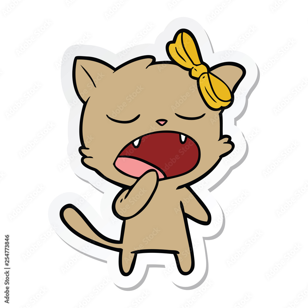 sticker of a cartoon yawning cat sticker of a cartoon yawning cat