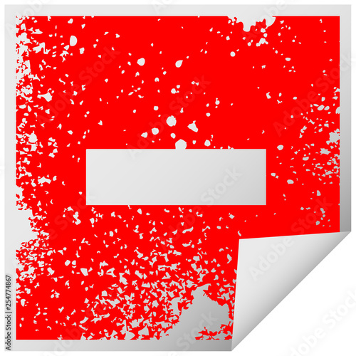 distressed square peeling sticker symbol minus symbol