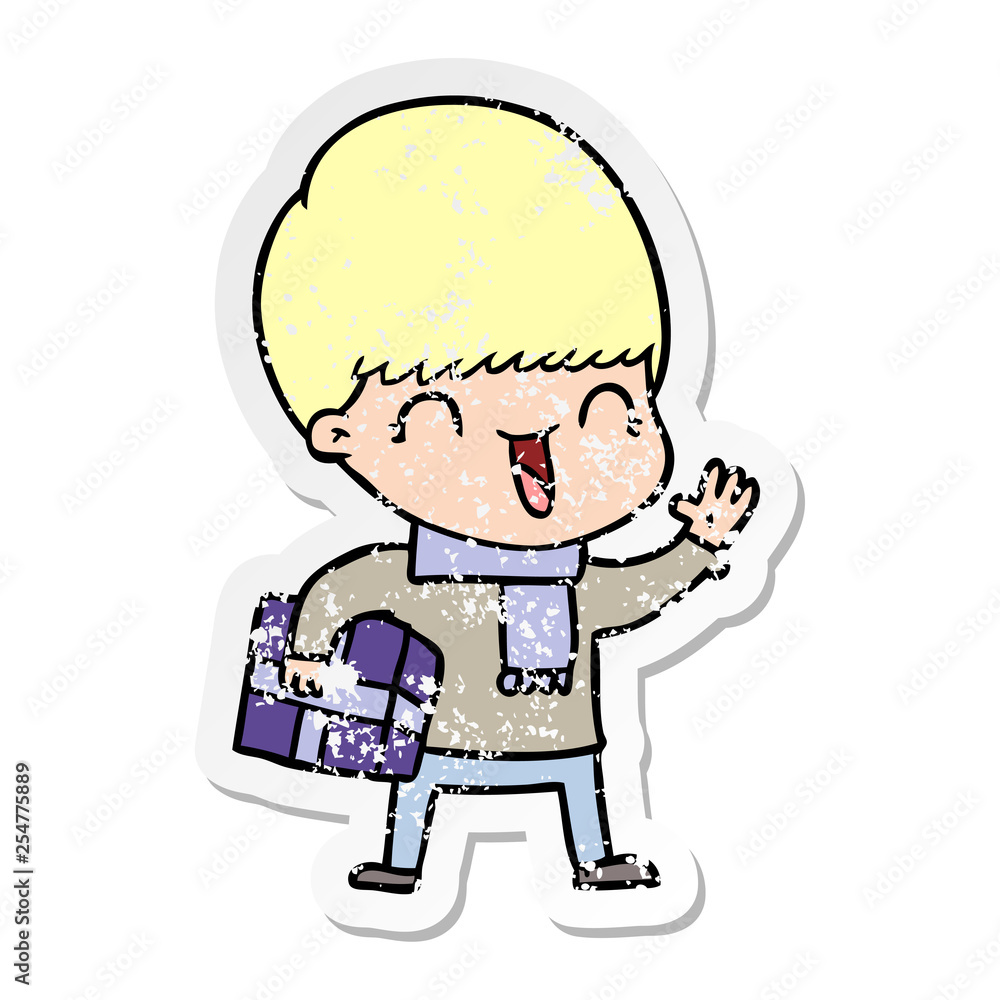 distressed sticker of a happy cartoon boy distressed sticker of a happy cartoon boy