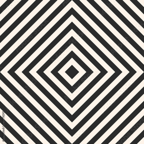 Black and white geometric seamless pattern with squares, stripes, diagonal lines